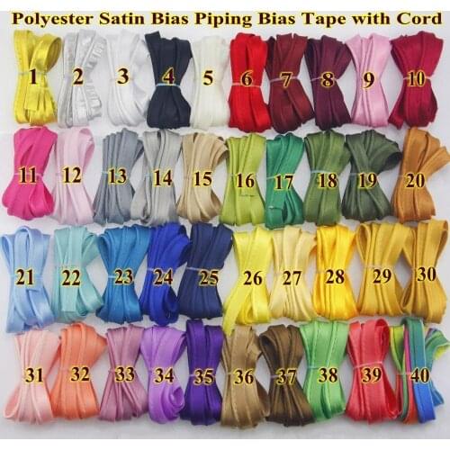 45 color , 12mm Polyester Satin Bias Tape Piping Bias tape with cord Trim Binding Covered Insertion Sewing Accessoires