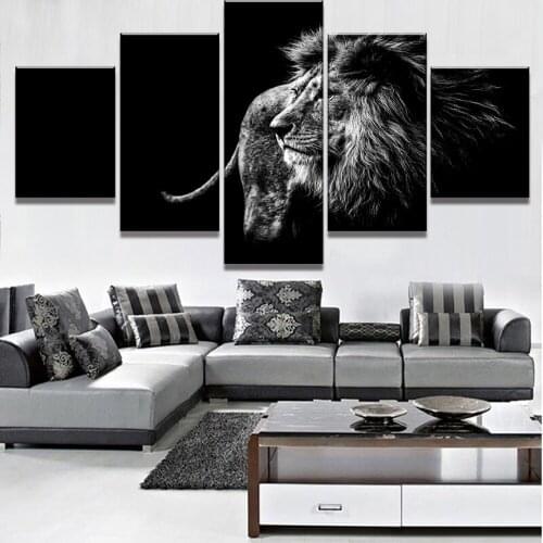 5 pieces canvas art black and white lion painting canvas wall artist residence decorative wall decorative painting frame
