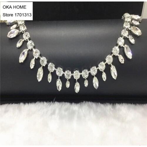 1yard Glass rhinestone trimmings for clothes Handmade beading appliques patch diy sewing accessories for wedding dresses