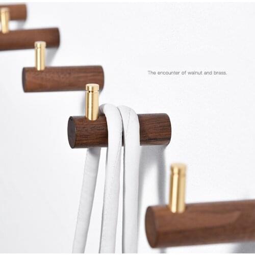 1Pc Solid Wood Brass Decorative Hooks Creative Wall-Mounted Living Room Bathroom Coat Hook Wooden Kitchen Supplies Key Hooks
