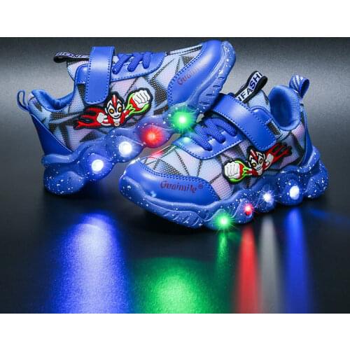 Child Sport Shoes Cartoons Luminous Fashion Breathable Kid Boy Shoes Car Graphicsanti-slippery Add Cotton Sneakers With Light