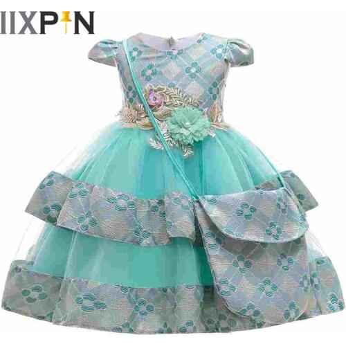 2021 Kids Flower Dress For Girls Cospaly Princess Fairy Dress Up Short Puff Sleeve Embroidered Party Vestidos with Messenger Bag