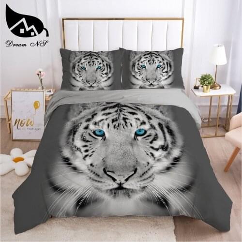 Dream NS Hand Painted Ink Painting Large Cat White Tiger roupa de cama Bedding Home Textiles Set Queen Bedclothes Duvet Cover