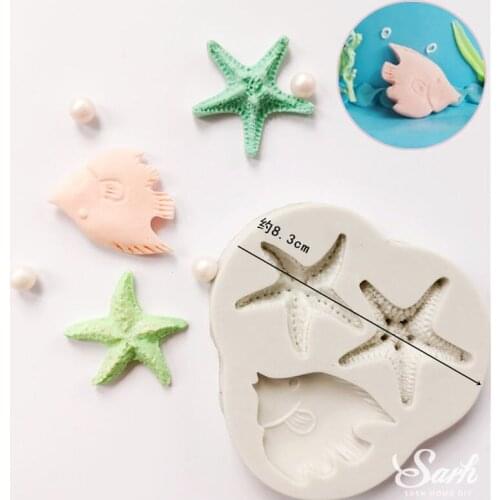 Fish Seaweed Dolphin Cake Mold Seahorse shell Mould Starfish Mermaid Cake Border Fondant for Kitchen Baking Decoration Molds