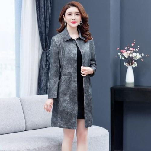 New Women Elegant Faux Leather Jacket XL- 5XL New Ladies Retro Soft Faux Sheepskin Trench Large Size Long Coat Female Clothing