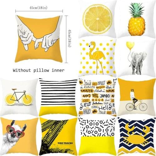 Pineapple Leaf Yellow Cushion Cover Summer Pineapple Printing Decorative Pillowcase Polyester Yellow Throw Pillow Case For Sofa