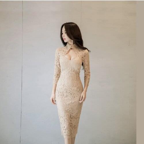 Fashion women new arrival comfortable turtleneck lace dress temperament slim sexy low chest girls elegant party pencil dress