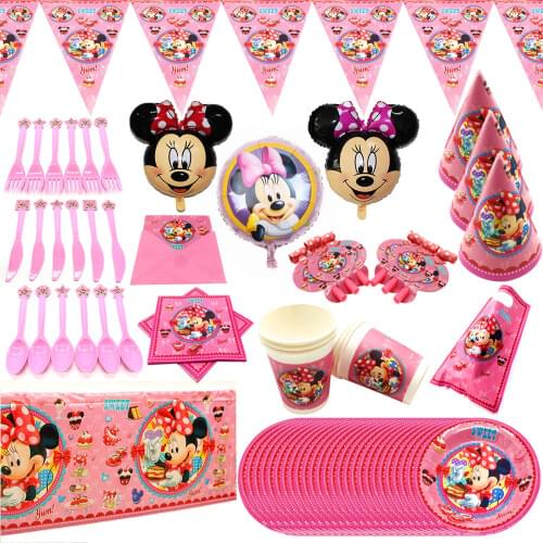 Disney Red Minnie Mouse ballons Birthday party Decoration For kids Gift Disposable Tableware Sets Birthday Party Supplies