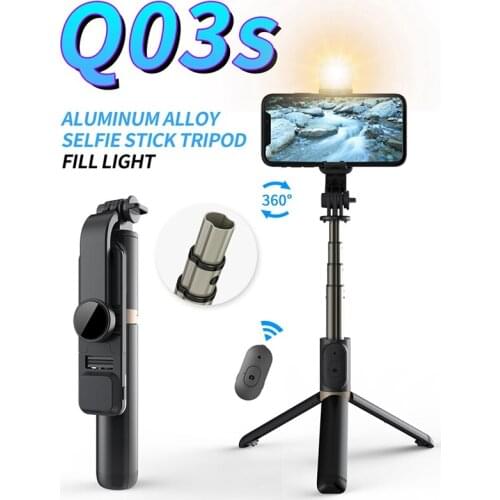 New Q03S Bluetooth 4.0 with Tripod Fill Light 360°Rotating Horizontal Shot Aluminum Alloy Pole Bluetooth Tripod Selfie Stick