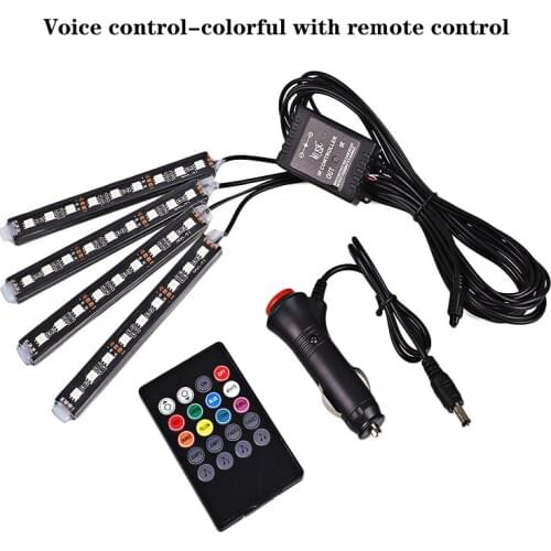 One for four 5050 9SMD 12V lights car inner foot atmosphere light LED colorful sound control music rhythm decorative light
