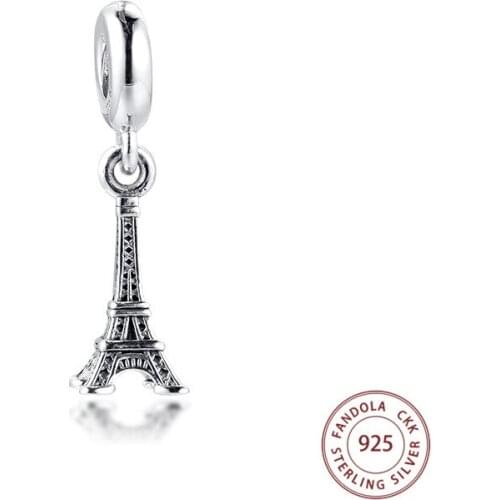Wholesale 925 Sterling Silver Eiffel Tower Dangle Beads Charms for Jewelry Making Fits Original Bracelets DIY Findings Berloque