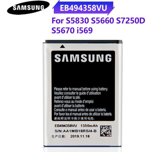 Original Authentic Phone Battery EB494358VU For Samsung Galaxy Ace S5830 S5660 S7250D S5670 i569 gt-s5839i EB494358VU 1350mAh