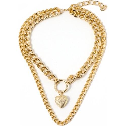 Banny Pink Lovely Metal Heart Photo Box Choker Necklace For Women Chunky Metal Link Chain Choker Collar Punk Pendant Clavicle