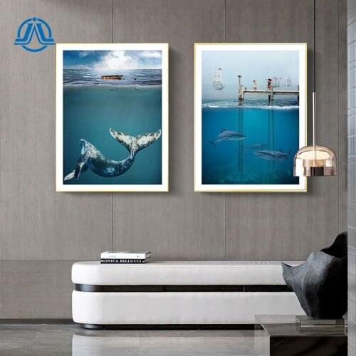 Nordic Blue Deep Sea Posters Shark And Octopus Prints Underwater World Canvas Painting Wall Art Modern Picture For Living Room