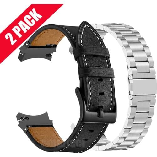 20mm Metal Strap Genuine Leather Watch Bands For Samsung Galaxy Watch 4 44mm 40mm Wristband Accessories Curved end Adapter