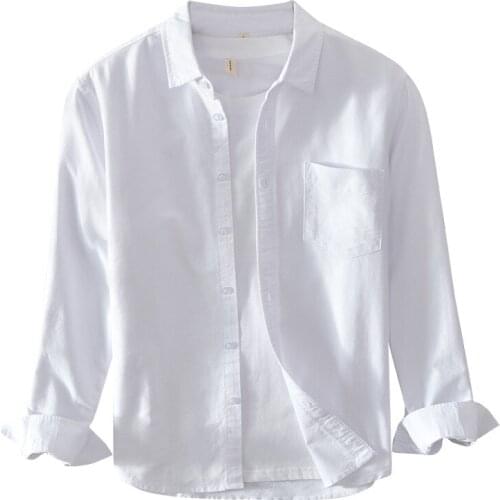 Casual White Shirt Men Solid Long Sleeve 100% Cotton Man Tops Breathable Soft Shirt Camisa Masculina New 2020 Autumn