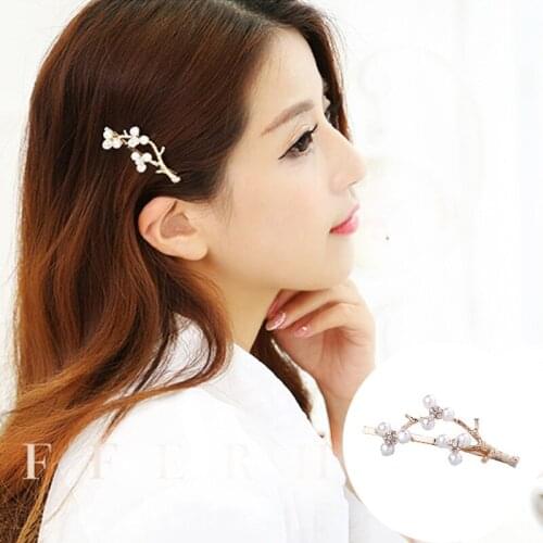 Plum Pearls Hair Clips Lady Headwear Girls New Design Branches Hair Accessories Women Hairpins Alloy Elastic Barrette Hot