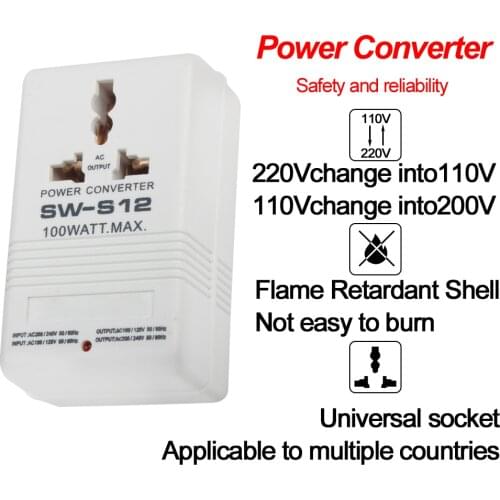 SW-S12 100W 110V / 120V to 220V / 240V Converter Transformer EU UK US plug adapter