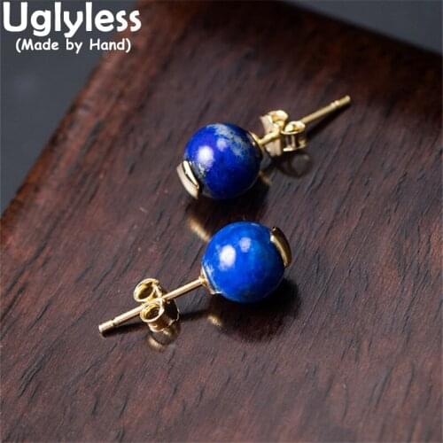 Uglyless 5MM MINI Lapis Studs Earrings for Women Simple Fashion Gemstones Brincos Real 925 Sterling Silver Square Earrings Vogue