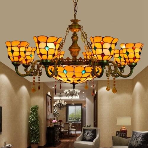 European-Style Retro Creative Tiffany Colored Glass Living Room Dining Room Bedroom Multi-Head