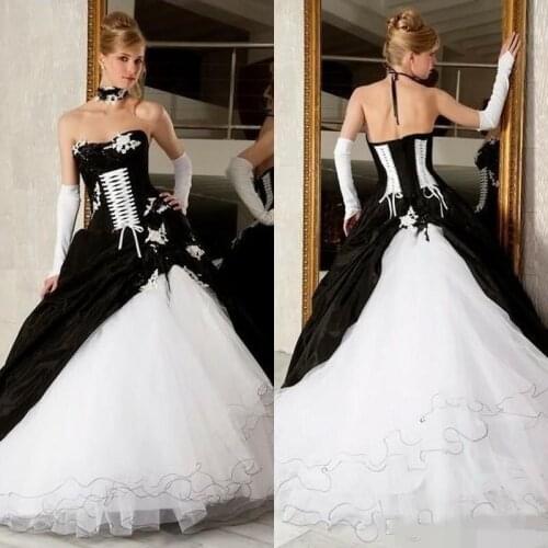 Vintage Black And White Plus Size Ball Gowns Wedding Dresses 2021 Hot Sale Backless Corset Victorian Gothic Wedding Bridal Gowns
