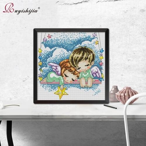 RUYISHIJIA Embroidery,Paintings,Needlework,Cross stitch kits,Cute little angel,DIY Cross-stitch,thread embroidery