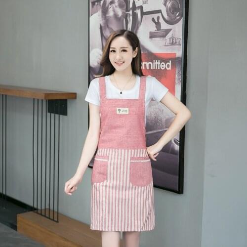 Japanese stitching stripe strap fabric simple cotton and linen kitchen oil-proof apron