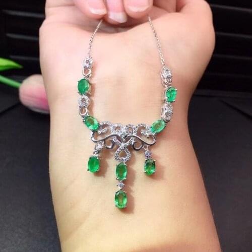 Jewelry Fashion Silver Tree Branch Pendant for Daily Wear Pieces Natural Emerald Necklace 925 Silver Emerald Jewelry