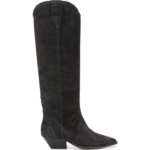 Women Shoes Paris Denvee Point-toe Boots Black Suede Fashion Boots