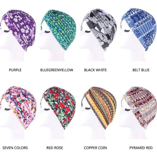 Women Print Flower Knot Hair Caps Ruffle Hat Beanie Scarf Turban Head Wrap Knitted Night Sleeping Cap Hair Loss Accessories
