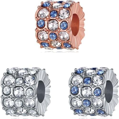 1Pcs New Pretty Rhinestone Wide Beads DIY Pendant Suitable for Original Pandora Charm Bracelet Ladies Jewelry Making Gifts