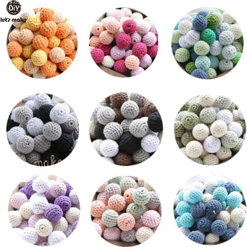 LetS Make 100Pcs Wood Crochet Beads 16mm Wooden Teether Biting DIY Beads For Baby Rattle Baby Teether
