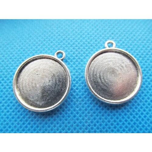 200pcs Antique Silver/Bronze Base Setting Tray Bezel Pendant Charm/Finding,fit 12mm Round Cabochon/Cameo,Double Same Side