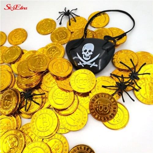 50pcs 44mm Plastic Gold Bitcoin Coin Home Decor Ornaments Non-currency Coins Baby Kids Game Props 7ZHH264