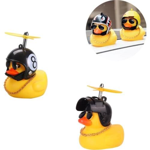 Car Duck With Helmet Broken Wind Pendant Small Yellow Duck Road Bike Motor Helmet Riding Cycling Accessories Without Lights