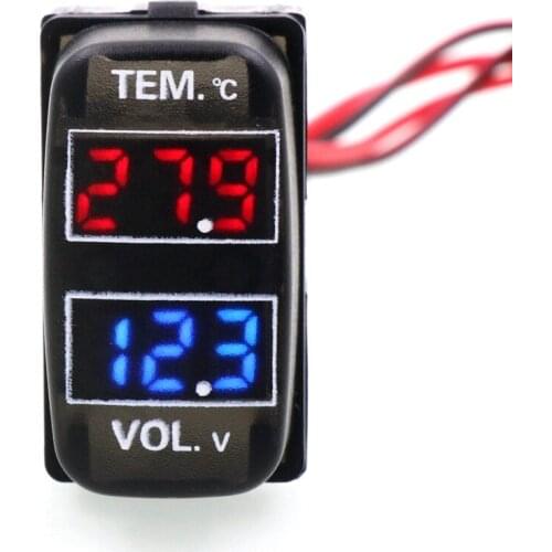 Car Digital Voltmeter Temperature Gauge 2 in 1 Voltage Temp LED Display Meter for Mitsubishi