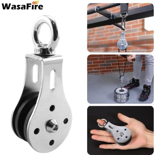 300kg Mute Pulley Block with Dual Bearings Nylon Wheel Groove Stainless Steel 360 Degree M8 Swivel Ring Lifting Traction Wheel