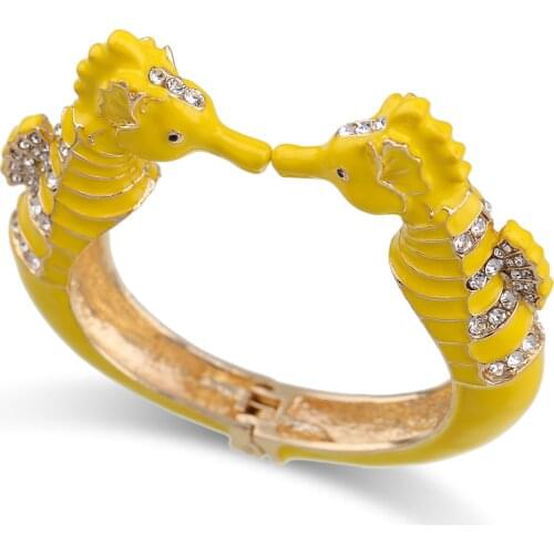 Fashion Beautiful Sea Horse Cuff Bracelet Statement Bangle for Women Girls Gold Plated with Enamel Bracelets Bangle Jewelry