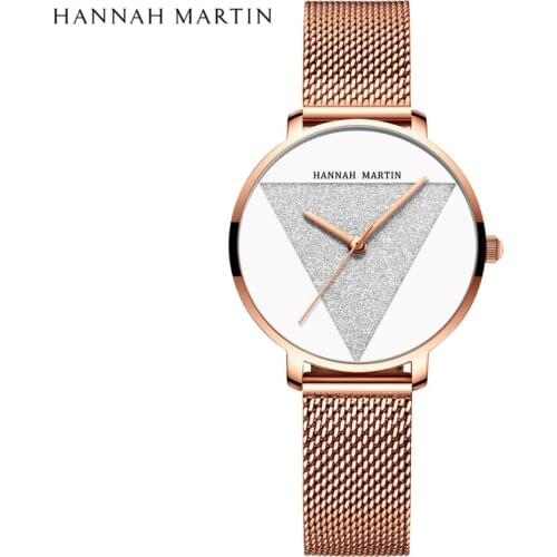 Hannah Martin Japan Quartz Movement Original Waterproof Women Watches Stainless Steel Mesh Band Fashion Casual Simple Watch Gift