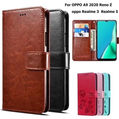 For Oppo Realme 3 Oppo Realme 5 Flip Phone Case For Oppo A9 2020 Oppo Reno Z Coque Funda PU Leather Wallet Cover Capas