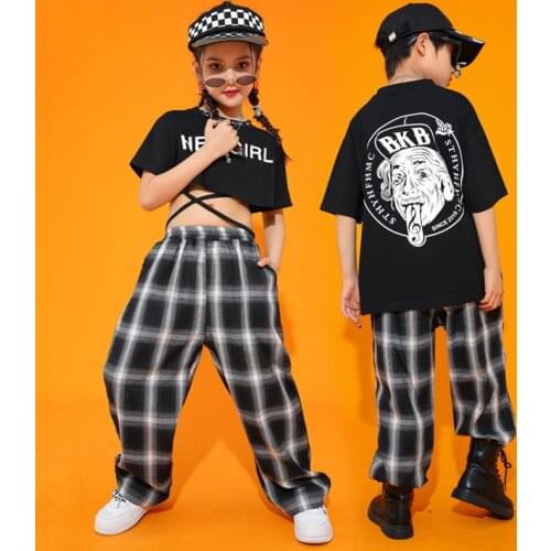 Kids Hip Hop Costume Girls Crop Tops Jazz Costume Short Sleeves Street Outfits Street Dance Wear Stage Performance Costume BI038