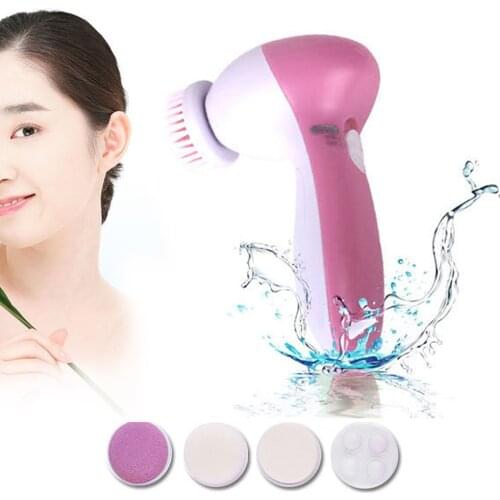 Women 5 in 1 Electric Face Washing Brush Machine Girls Facial Pore Cleaner Body Cleansing Massage Mini Skin Care Tools