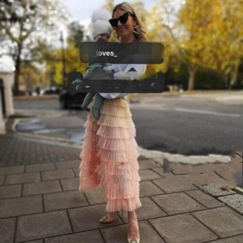 Elegant Colorful Ruffles Tiered A-line Tulle Skirts For Fashion Mommy Elastic Ankle Length Tutu Skirt Women Saias