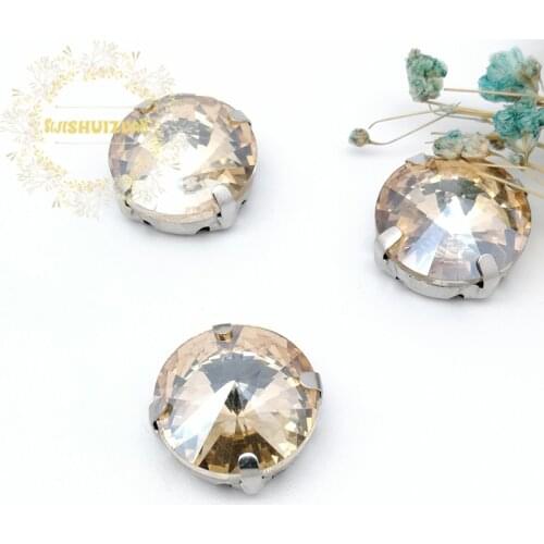 Best-selling Circular Satellite Champagne Crystal Glass Sewing Rhinestones With Claw DIY Jeans Woman and Wedding Dresses