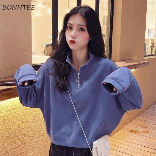 Hoodies Women Round Neck Long Sleeve Causal Korean Style Spring Students Crop Female Streetwear Cozy Outerwear Casual All Match