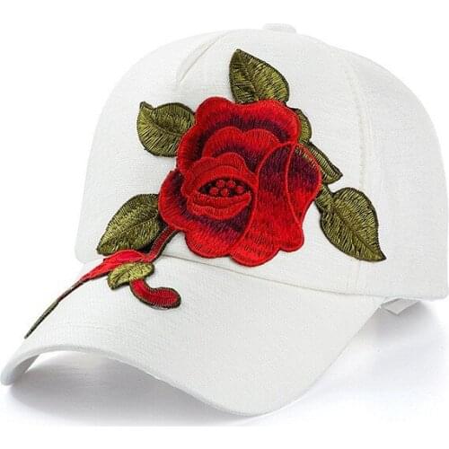 Womens Embroidery Sun Hat, Embroidered Rose Cap, Outdoor Travel Sun Protection Baseball Cap