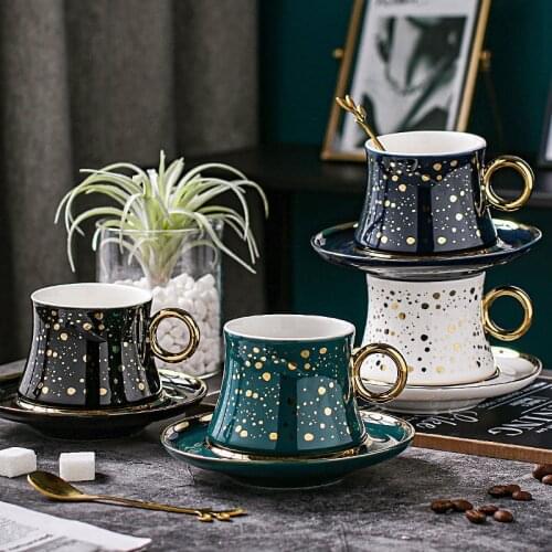 220ml Nordic Light Luxury Polka Dot Ceramic Coffee Cup Phnom Penh Afternoon Tea Coffee Cup With Saucer Spoon Gift Cup