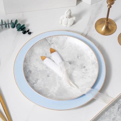 Ceramic Sushi Plate Marbled Tray Golden Edge Matte Design Cold Dishes Nordic Steak Round Plate Jewelry Rectangle Storage Dish