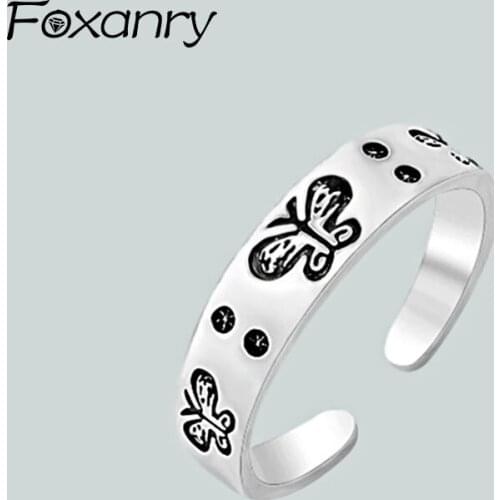 Foxanry Minimalist 925 Sterling Silver Couples Rings Fashion Vintage Handmade Butterfly Birthday Party Jewelry Gifts for Women