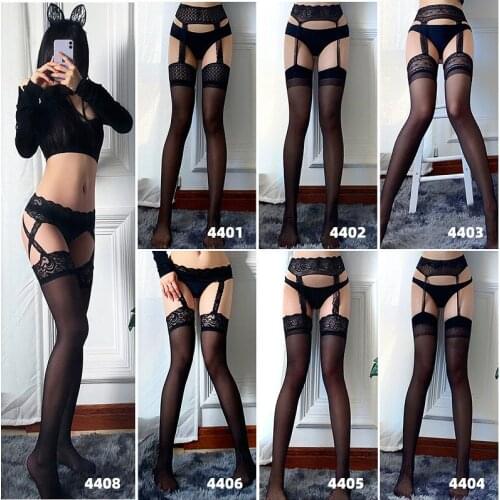 Ins Sexy Lace Soft Top Thigh High Stockings + Suspender Garter Belt Lingerie Womens Tights Nylon Sheer Pantyhose Collants femme